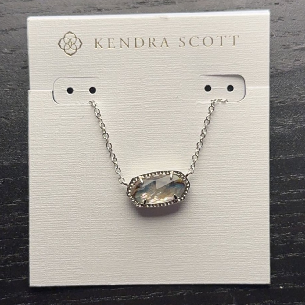 Authentic KENDRA SCOTT Elisa 454 Rhodium Necklace Abalone Shell Pendant - Picture 1 of 5